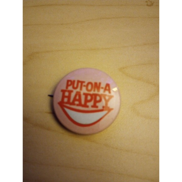 Put On A Happy Smile Face Button Pin Back Pinback Vintage Rexall Drug 1960s - Picture 1 of 3